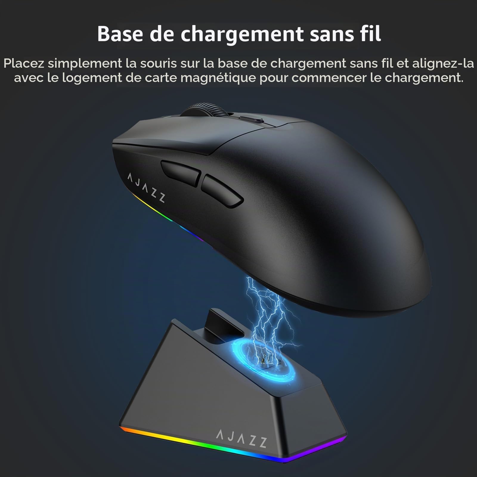 AJAZZ AJ139 V2 MC Wireless Gaming Mouse, PAW3311 Sensor, 24K DPI, 2.4G/USB-C/BT, 500mAh Battery, Ultra-Light 66g, RGB Magnetic Charging Base, 80 Million Clicks Life, Compatible with PC and Mac, Black