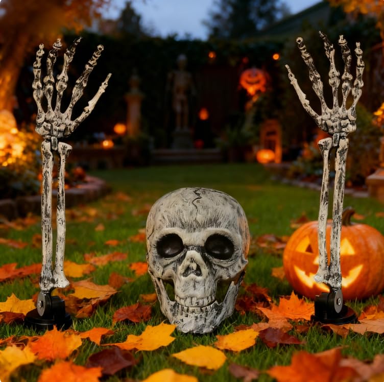 FAINCA 3 peças esqueletos de Halloween decoração ajustável ossos Halloween esqueleto e mãos Skeleton realista caveiras decorativas Haloween para jardim escola casa assombrada sala de aula