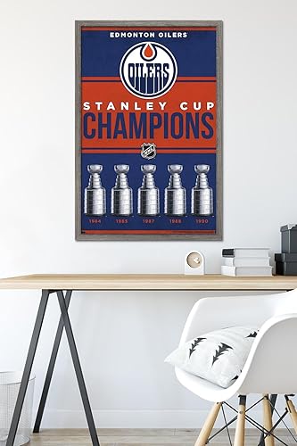 Miniatura 6 de Trends International NHL Edmonton Oilers - Póster de pared Champions 23, 22.37 x 34.00 pulgadas, versión enmarcada de madera de granero