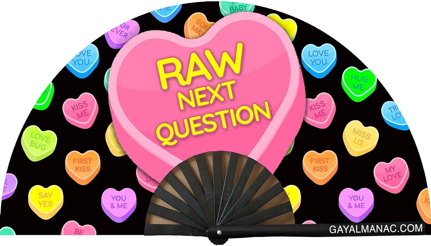 PandaTak Pride Festival Handheld Fan – Large 13" Bamboo Hand Fan Foldable with UV Reactive Ink – Funny Rave Accessory for Parties, Concerts, and Festival Outfits (Raw, Next Question)