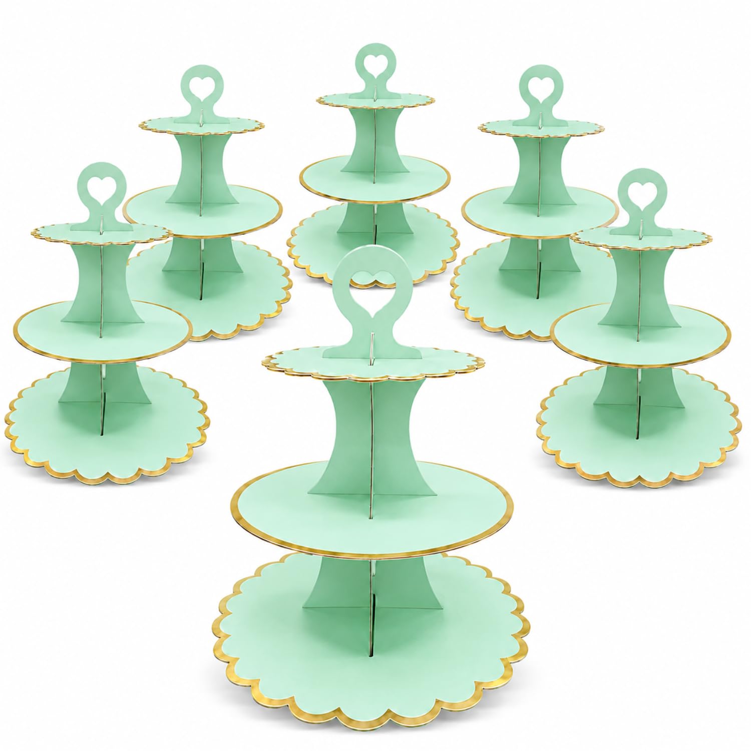 UKoosien 6 Pack Green Cardboard Cupcake Stand 3 Tier, Afternoon Tea Stands for Fairy Cakes, Sandwiches, Desserts, Wedding, Baby Shower, Birthday Party & Dessert Table Display