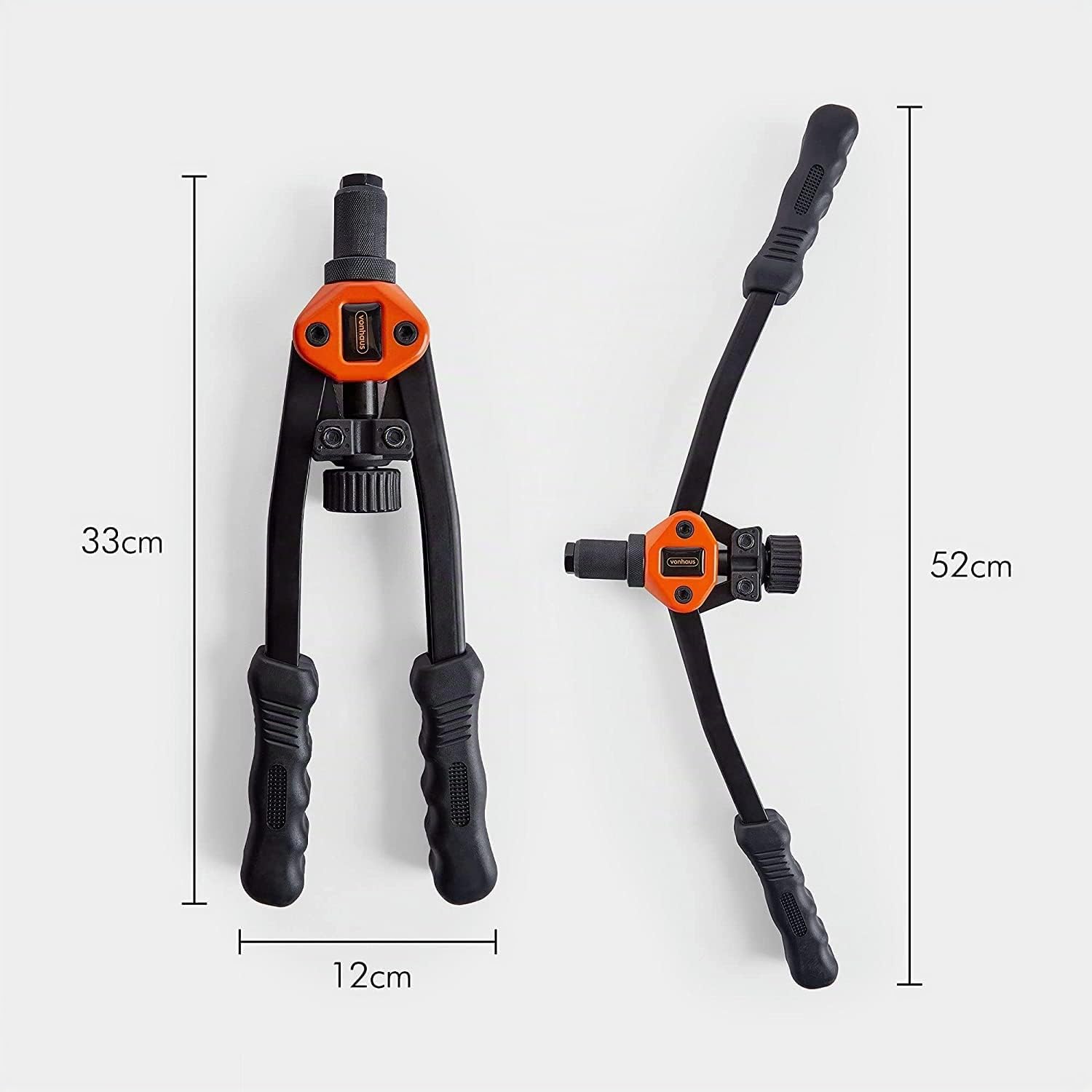 VonHaus Set de Remachadora Manual – Tenaza Remachadora de Tuercas y Pistola con 7 Mandriles M3 M4 M5 M6 M8 M10 M12 y 150 Tuercas Remachables Surtidas – Con Maletín de Transporte