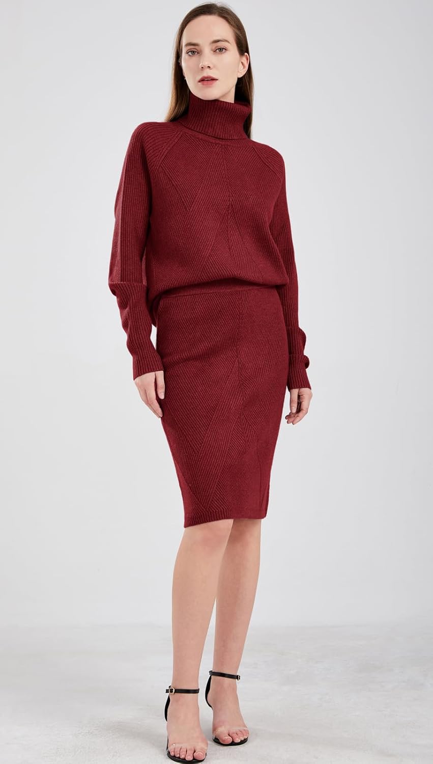 CHOUYATOU Women's Casual 2 Piece Outfits Turtleneck Cable Knit Sweater and Bodycon Skirt Sets - Image 5