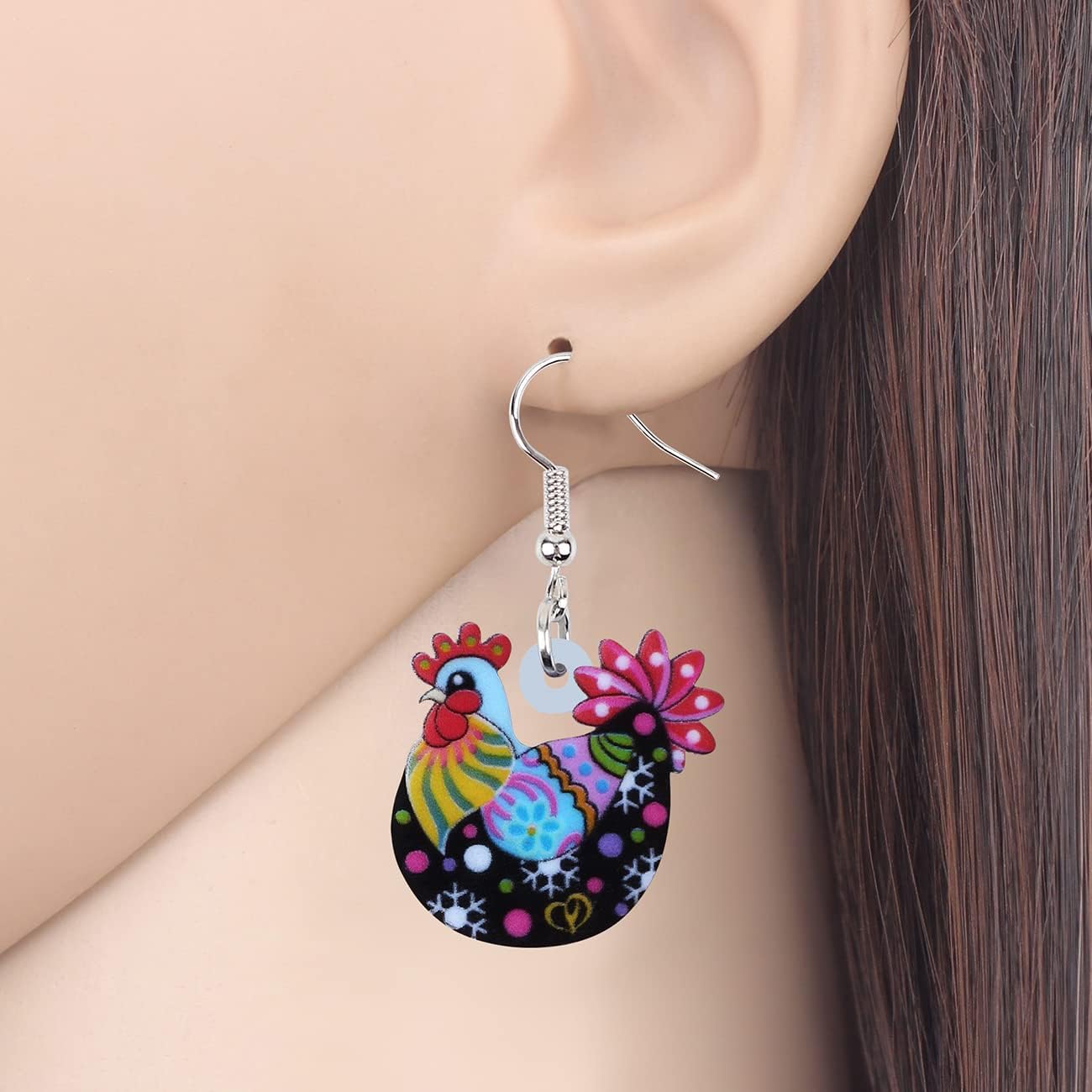 Acrylic Drop Hen Chicken Earrings Funny Farm Design Lovely Gift For Women By The Bonsny - Image 2