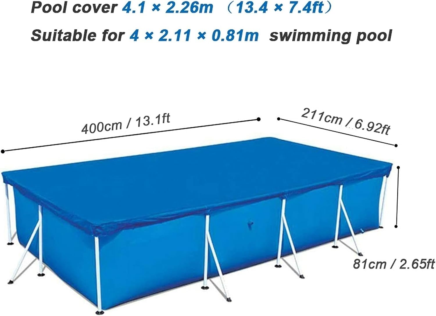 Rectangular Pool Cover, Frame Pool Cover, Above Ground Swimming Pool Cover Rainproof Dust Cover for Steel Pro Pool Paddling Pool (Size : 4 × 2m)