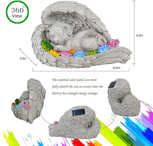 Miniatura 4 de Piedra conmemorativa para perros, piedra conmemorativa para mascotas con estatua solar de ángel, ideal para jardín o conmemoración de lápida