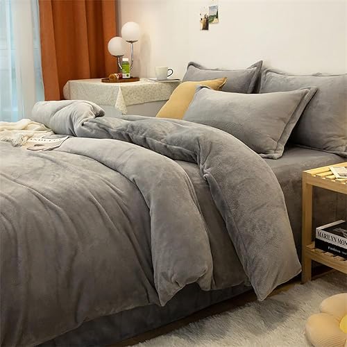 Miniatura 2 de Houseri Juego de edredón de terciopelo gris California King, juego de ropa de cama gris claro mullido, juego de edredón gris Sherpa California King,