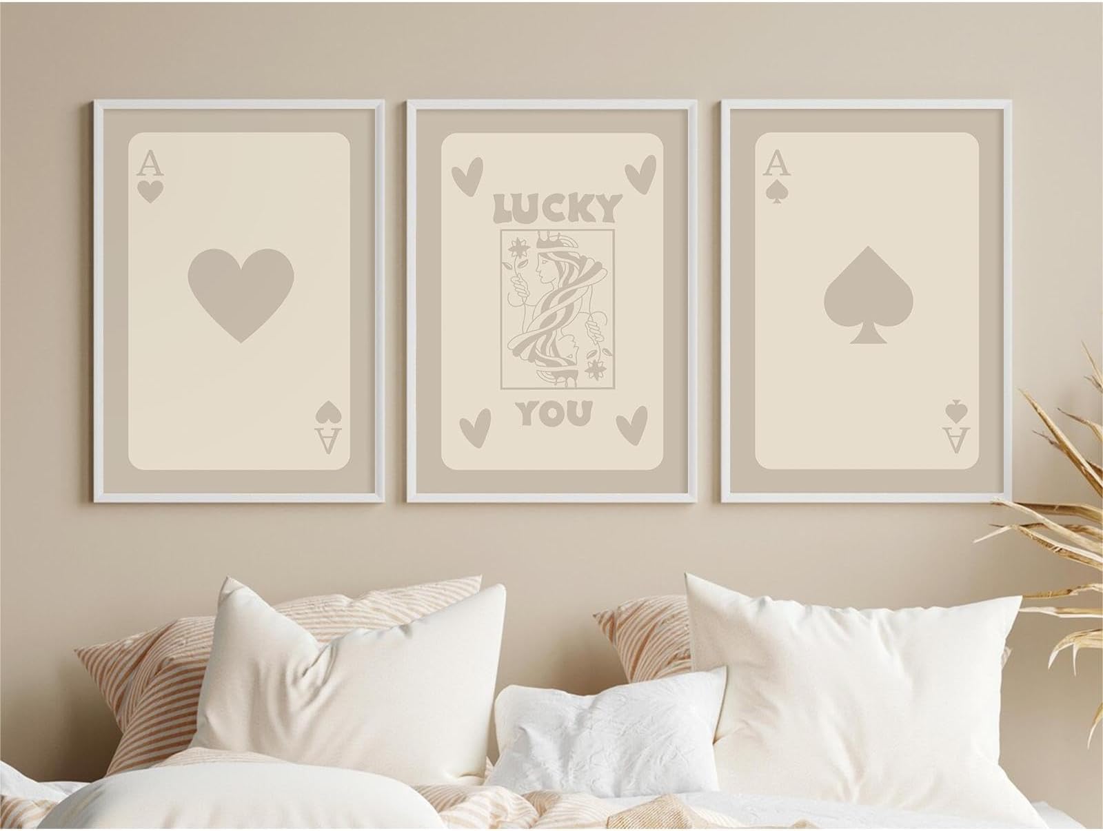 BacconeRetro Lucky You Wall Art Poster Set of 3 Aesthetic Vintage Canvas Wall Art Preppy Trendy Prints Wall Decor Poker Playing Card Pictures Heart Artwork Painting for Game Room Bedroom 12x16 Unframed