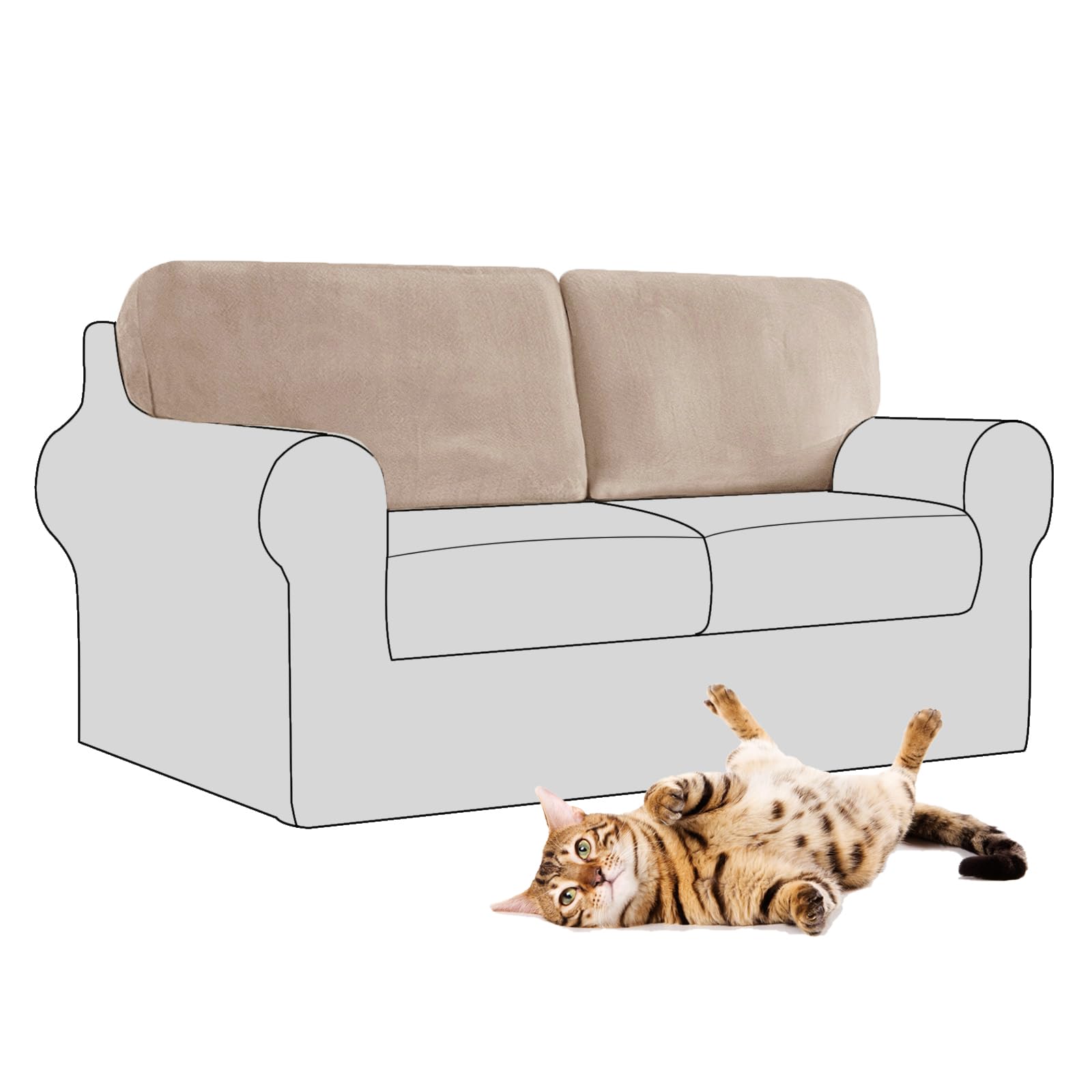 SYLC Stretch Velvet Sofa Backrest Cover, Back Cushion Covers Non-Slip Sofa Cushion Slipcovers for Couch Chesterfield Caravan RV Dinette (Khaki,2 pcs Rectangle M)