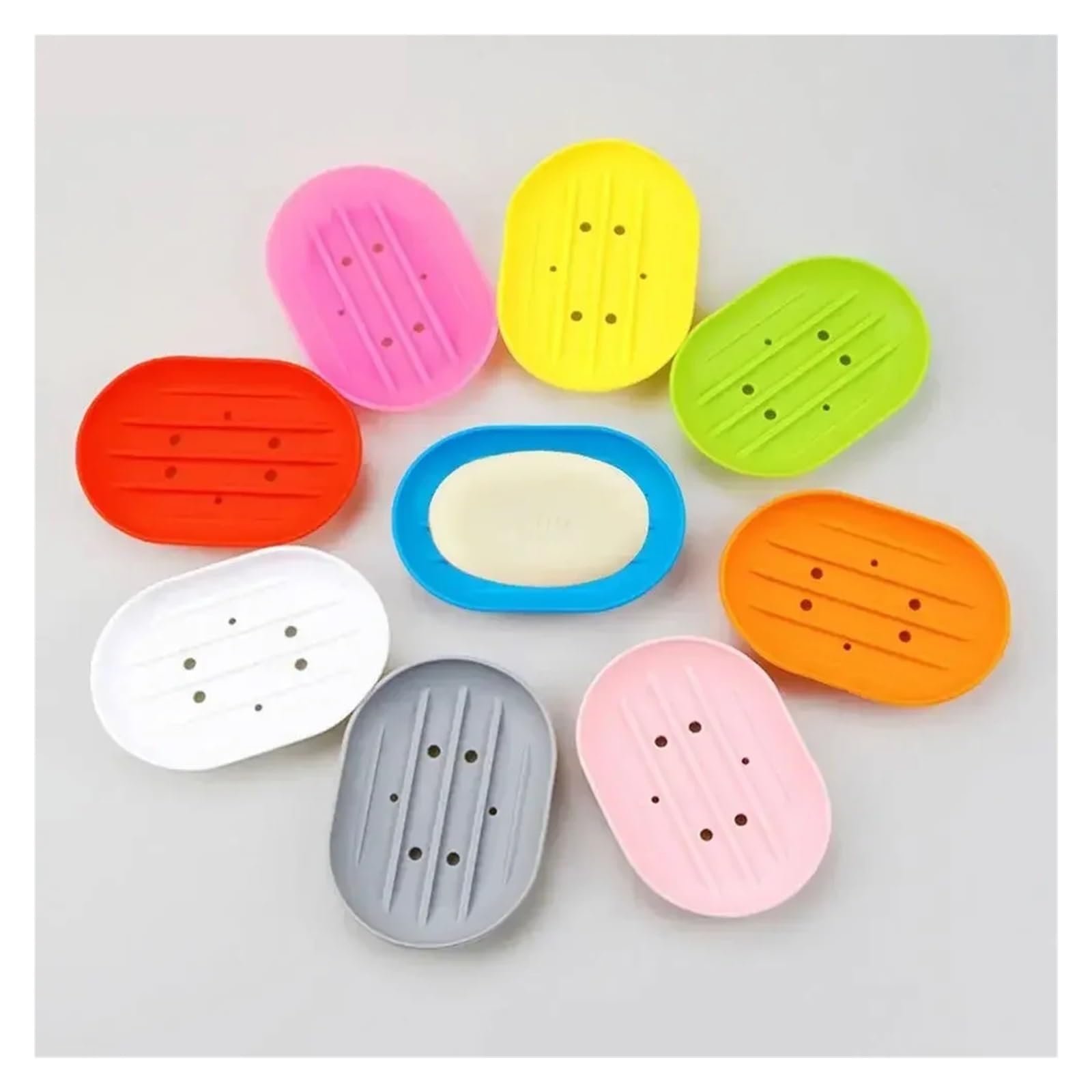 Jabonera de Silicona Antideslizante (3 Unidades), escurridor, Ovalada, sin Perforaciones para Baño(Green)