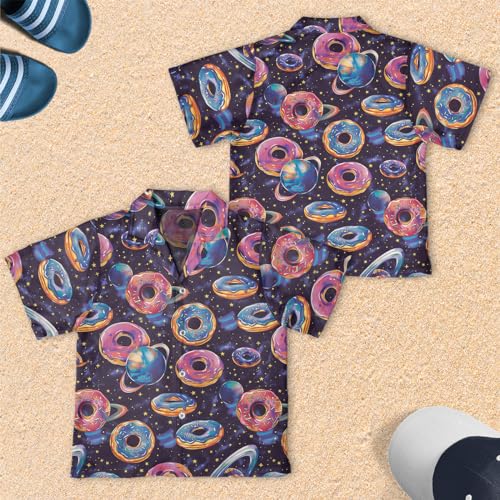 V-DECORPARKS Donut Boys Hawaiian Shirts - Food Beach Boys Button Down Shirt Short Sleeve Summer Shirts for Kids PA82