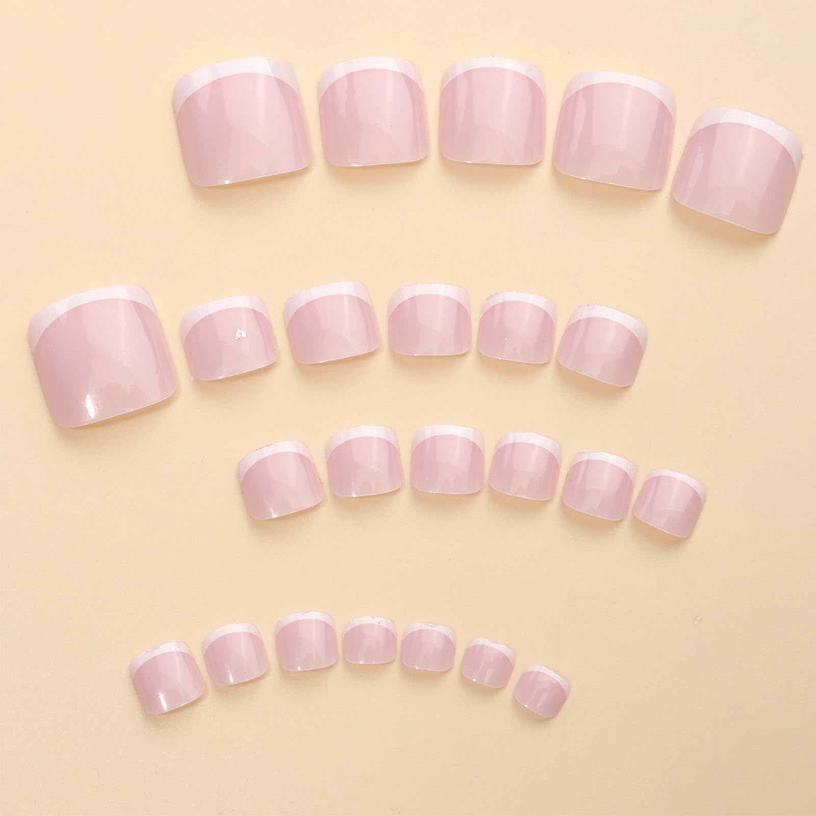 French Tip False Toenails, Press On Toe Nails Short, 12Sizes Square Acrylic Fake Nails, Nude Pink White French Toe Nail Tips - Image 4