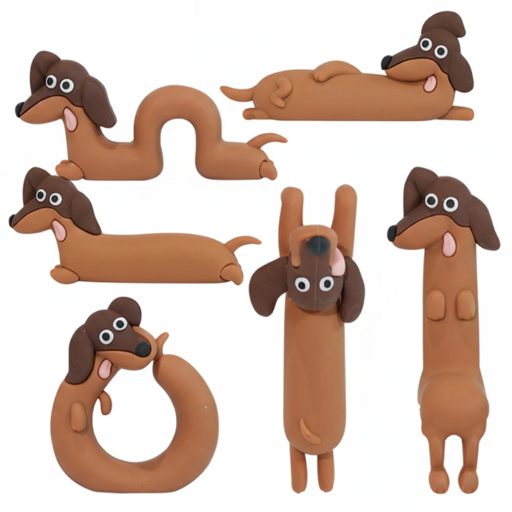 Tsawntd 6-Piece Computer Monitor Decor - Cute Dachshund Figurines with Different Poses, Mini Rubber Dog Statues for Desk, Gaming Setup and Office Accessories Monitor Figurine Decor