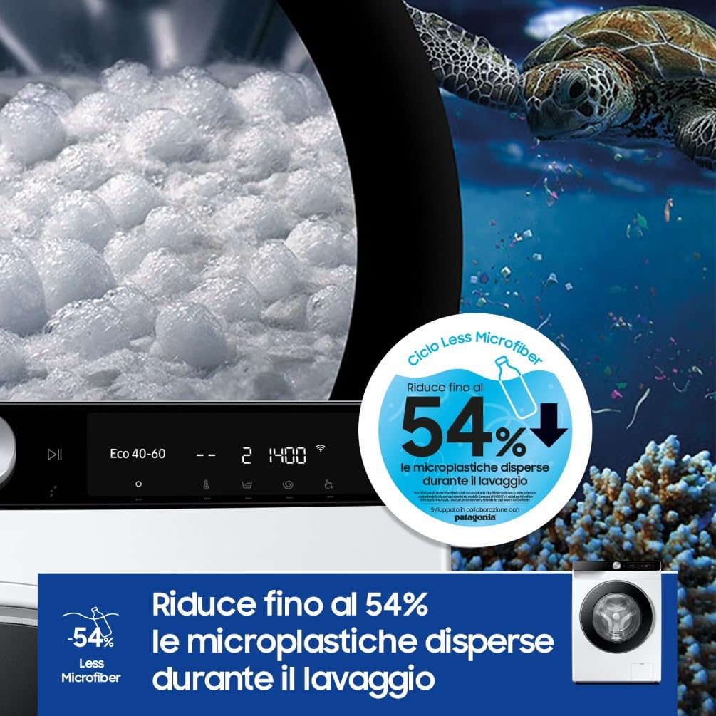 Samsung Lavatrice Slim AI Control WW90DG6G94LK/U3 Libera installazione, 9 Kg, Wifi, Ecodosatore, AI Energy Mode, Carica Frontale, Corpo: Bianco, Oblò e Pannello: Nero, 59,5l x 85h x 46,5p cm