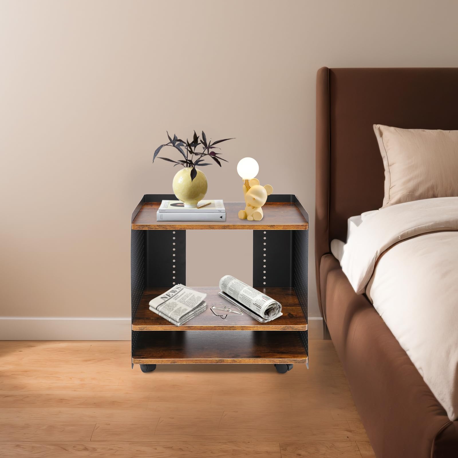 Soporte para impresora (3 niveles, con ruedas, mesa de impresora, 50 x 39 x 50 cm, mueble de almacenamiento de oficina, carga 40 kg, carro móvil para impresora, escáner y papel