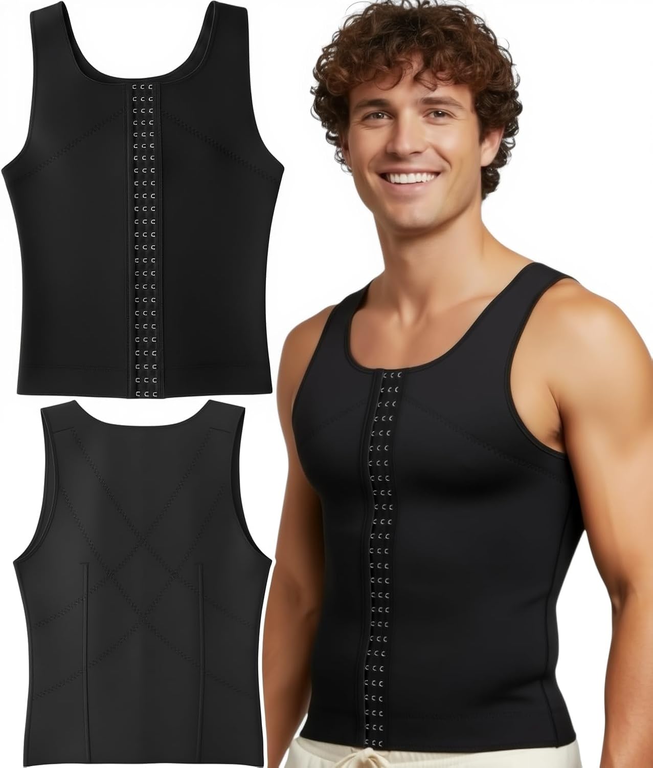 ToBeInStyle Men's Neoprene Slimming Body Shaper Vest Belly Compression Girdle Posture Corrector - S to 5XL