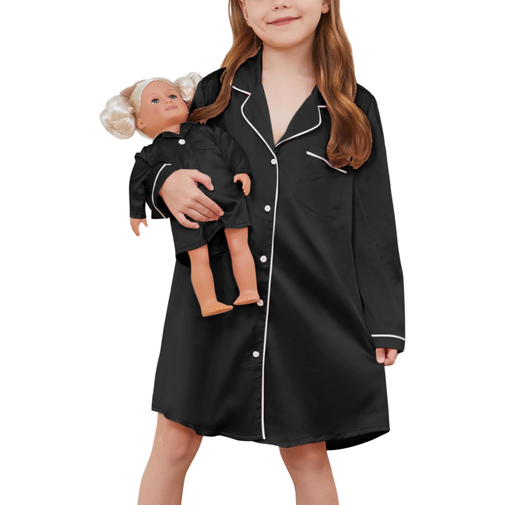 JxstarMatching Girls& Doll Satin Nightgowns Silk Pajamas Sleepwear Long Sleeve Night Dresses