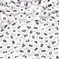 Vista 2 de 500 cuentas acrílicas con símbolos de números, fondo blanco, números negros para hacer joyas, pulseras de amistad