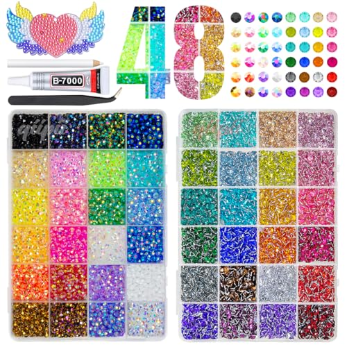 qiipii 48 Color 5mm Jelly AB & Crystal Colorful Resin Rhinestones for Bedazzling Crafting SS20 Flatback Stones Gems Diamonds Charms for Nails Eyes Face Makeup Beauty Tumblers Bottles DIY Crafts Shoes