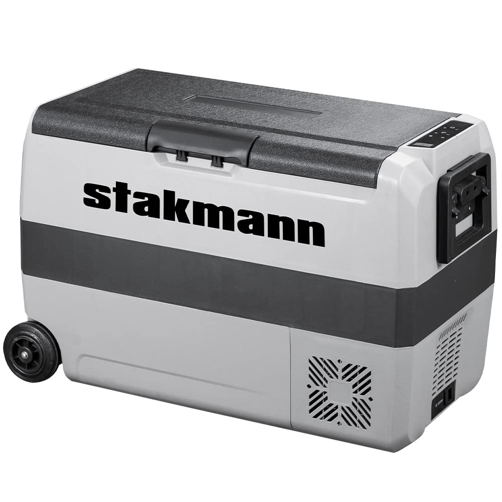 Frigorifero Portatile con Compressore 12V 220V, Frigo Congelatore con 2 Scomparti, Ruote e Manici Laterali, AC-DC 12/24 V, Ideale per Auto, Camper, Barca, Viaggi, Picnic (50 Litri)