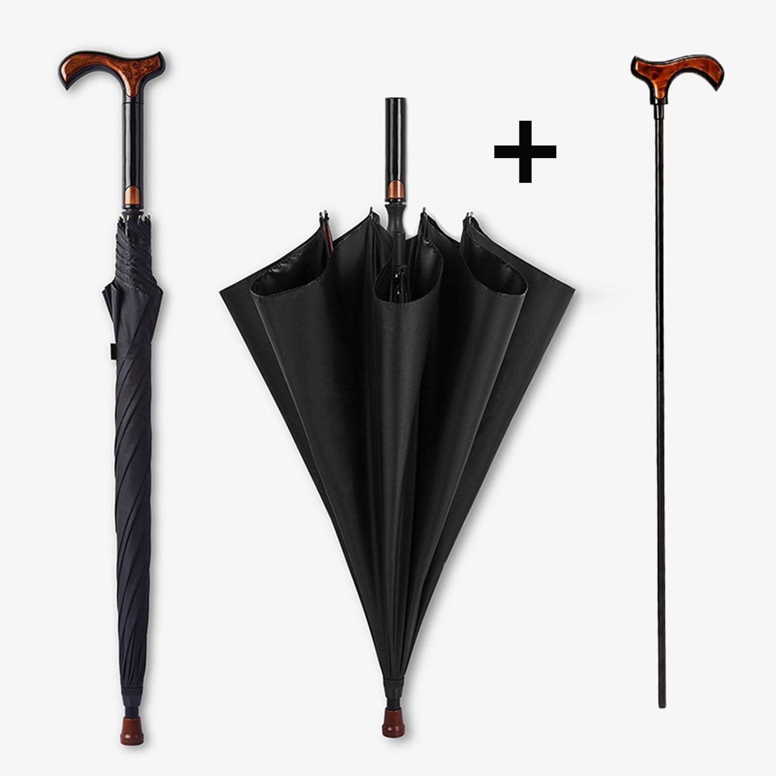 Stockschirm-Fritzgriff Cane-Umbrella Gehstütze Handstock Regenschirm-Groß - Ø 105cm - 2 in 1-Stockschirme Regenschirm für Outdoor Wanderer und Kletterer