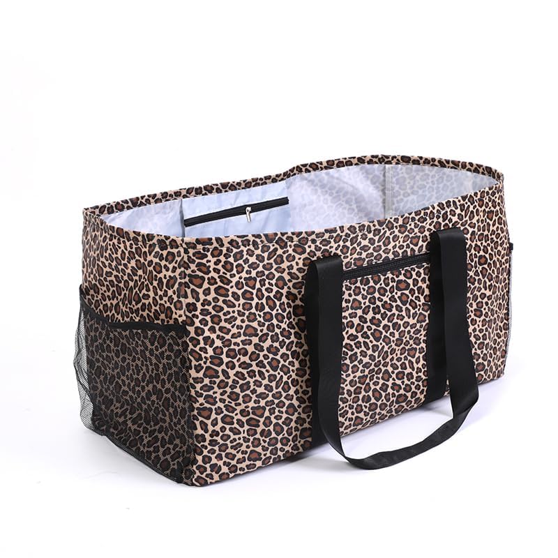 YELAIYEHAO Large Utility Tote Bag Foldable Collapsible Tote for Storage Pool BeachShopping picnic laundry gym and Luggage (leopard print 1pcs)