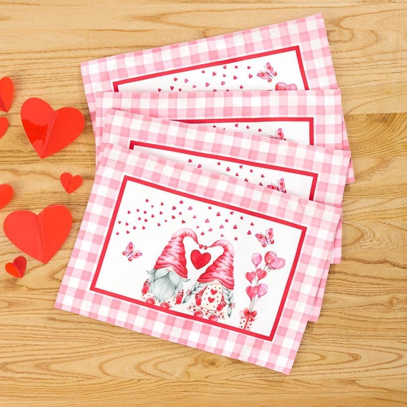 The Lakeside Collection Valentine's Day Gnome Table Runner & Set of 4 Placemats - Set of 4 Placemats