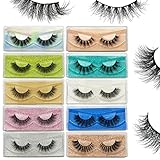 Fluffy Lashes 15-20mm False Eyelashes 10 Pairs 10 Styles Mixed Natural C/D Curl 9D Faux Mink Lashes Bulk Soft Reusable Fake Eyelashes Wholesale Lash with Glitter Portable Boxes