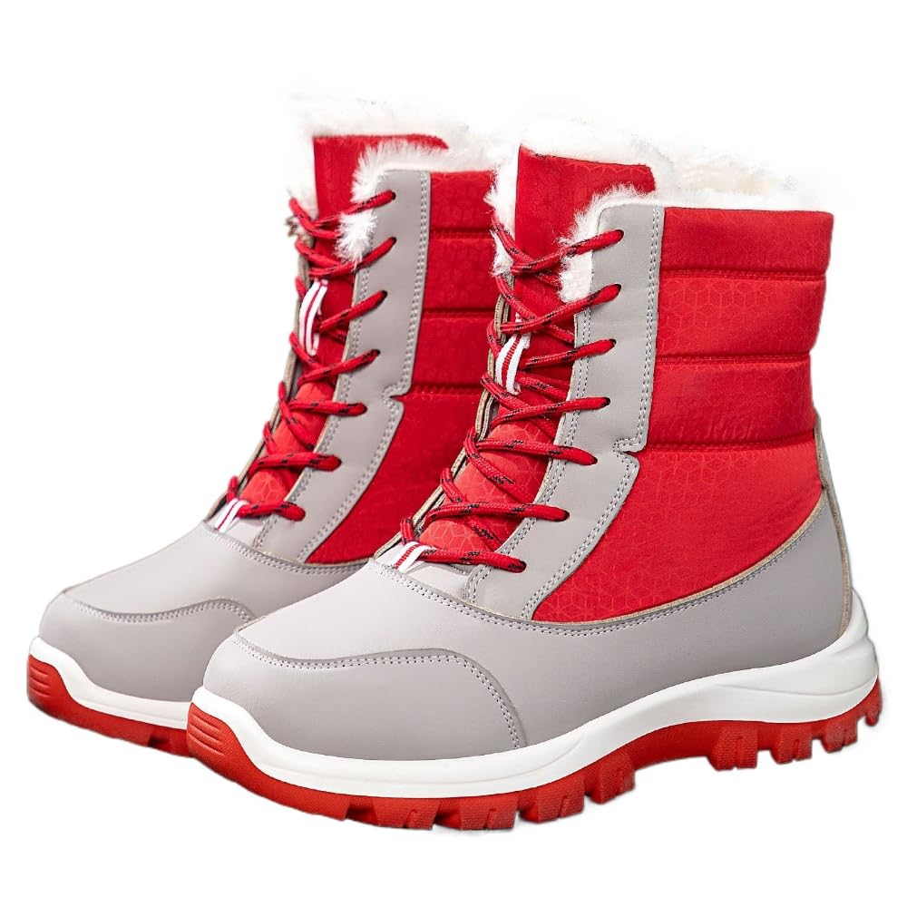 Faithgee Womens Thick Sole Warm Fleece Lined Snow Boots Waterproof Lace Up Ankle Fur Work Shoes for Fall