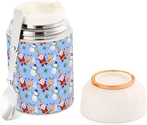 Happy Christmas Santa Elks Food Jar with Spoon Stainless Steel Vacuum Insulated Food Container 17 oz Thermos for Adults
