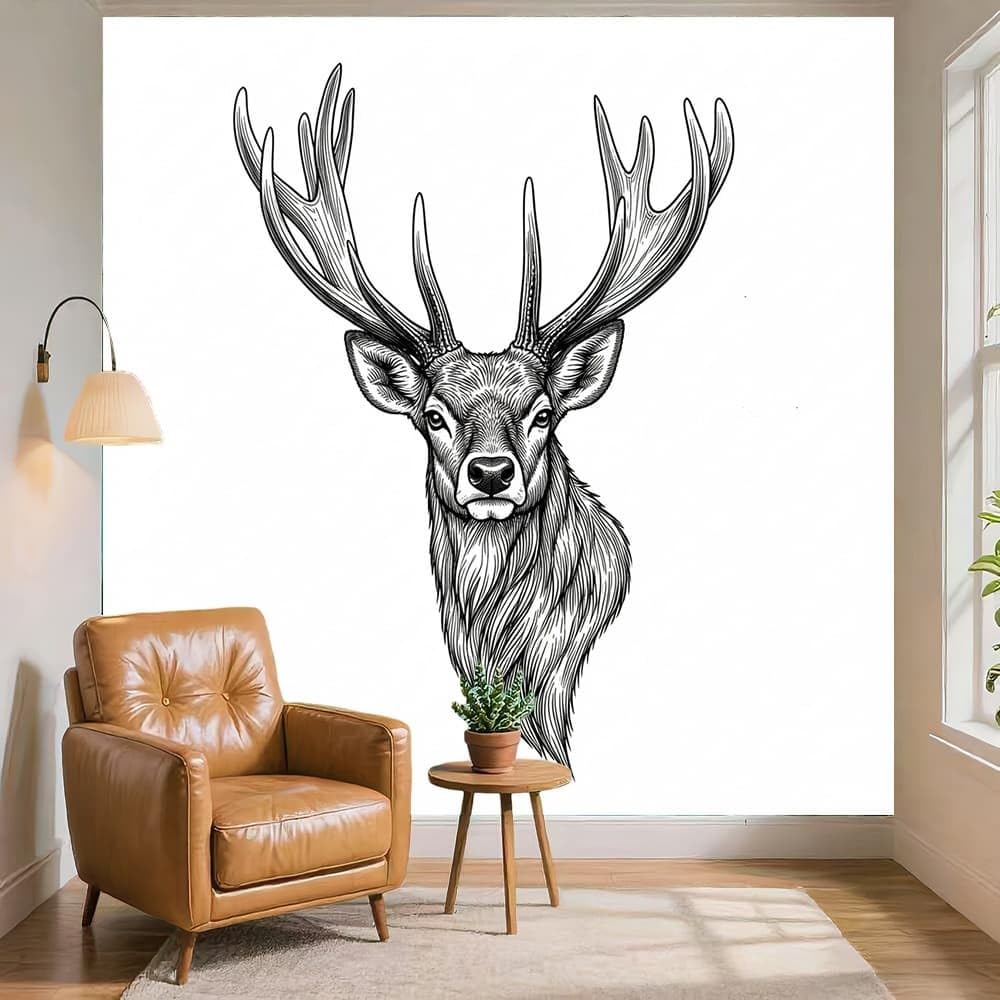 Carta da Parati Disegno a Mano Libera Motivo Animale: Cervo Fotografica Panorama Effetto 250x175 cm Decorazione Casa per Pareti per Camera Da Letto Sala Bianco Fotomurali In Tessuto Non Tessuto