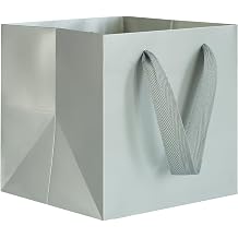 KEYYOOMY 20 CT Silver Square Gift Bags 6x6x6 Gift Bag with Handles Square Bottom Gift Bags Party Favor Bag for Wedding Birthday Christmas Small Business 6x6x6 in, Silver