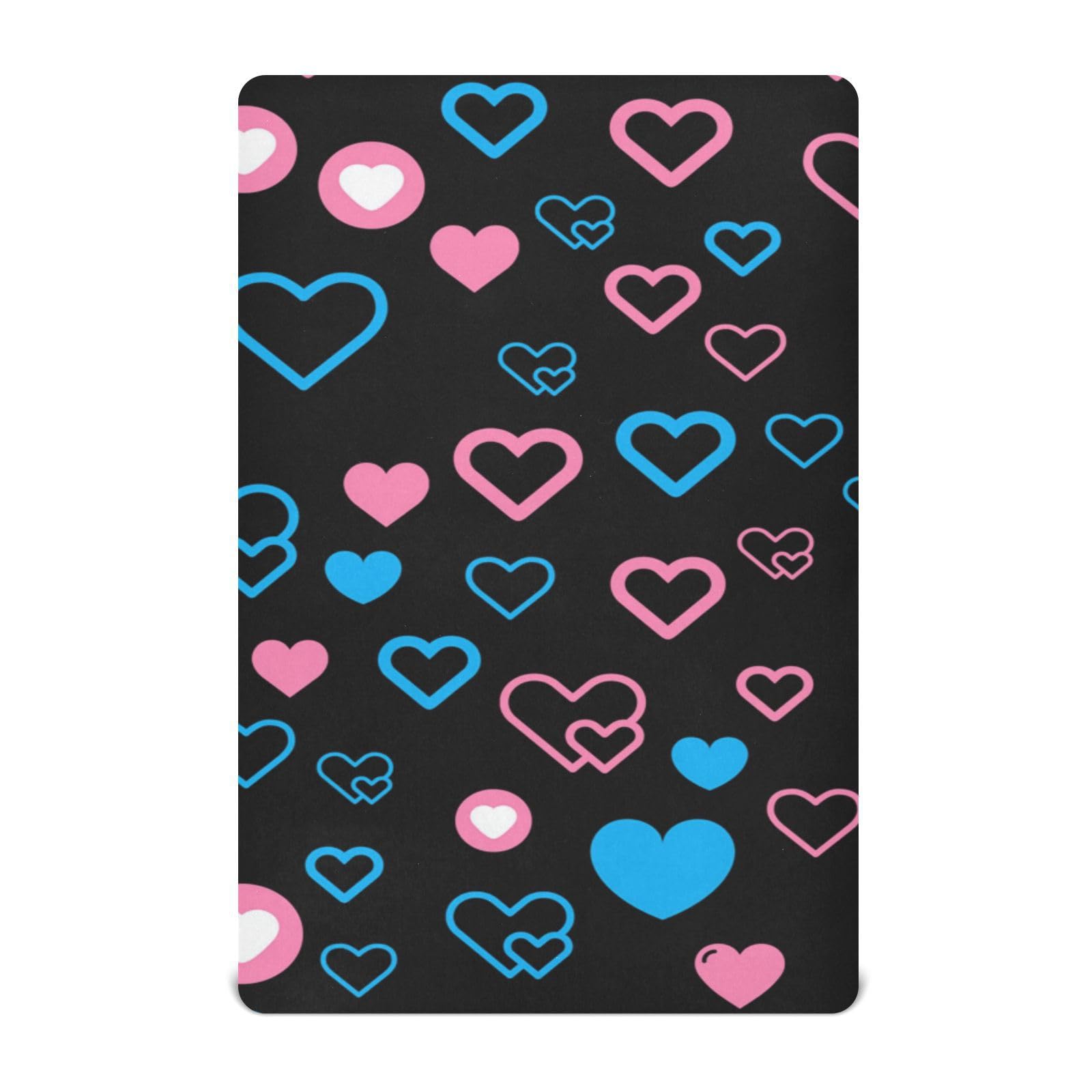 Moudou Valentine's Day Love Heart Playard Sheet for Boy Girls, Soft Breathable Fitted Toddler Sheet for Standard Playard Bed Mattress, 39 x 27 x 5 Inch