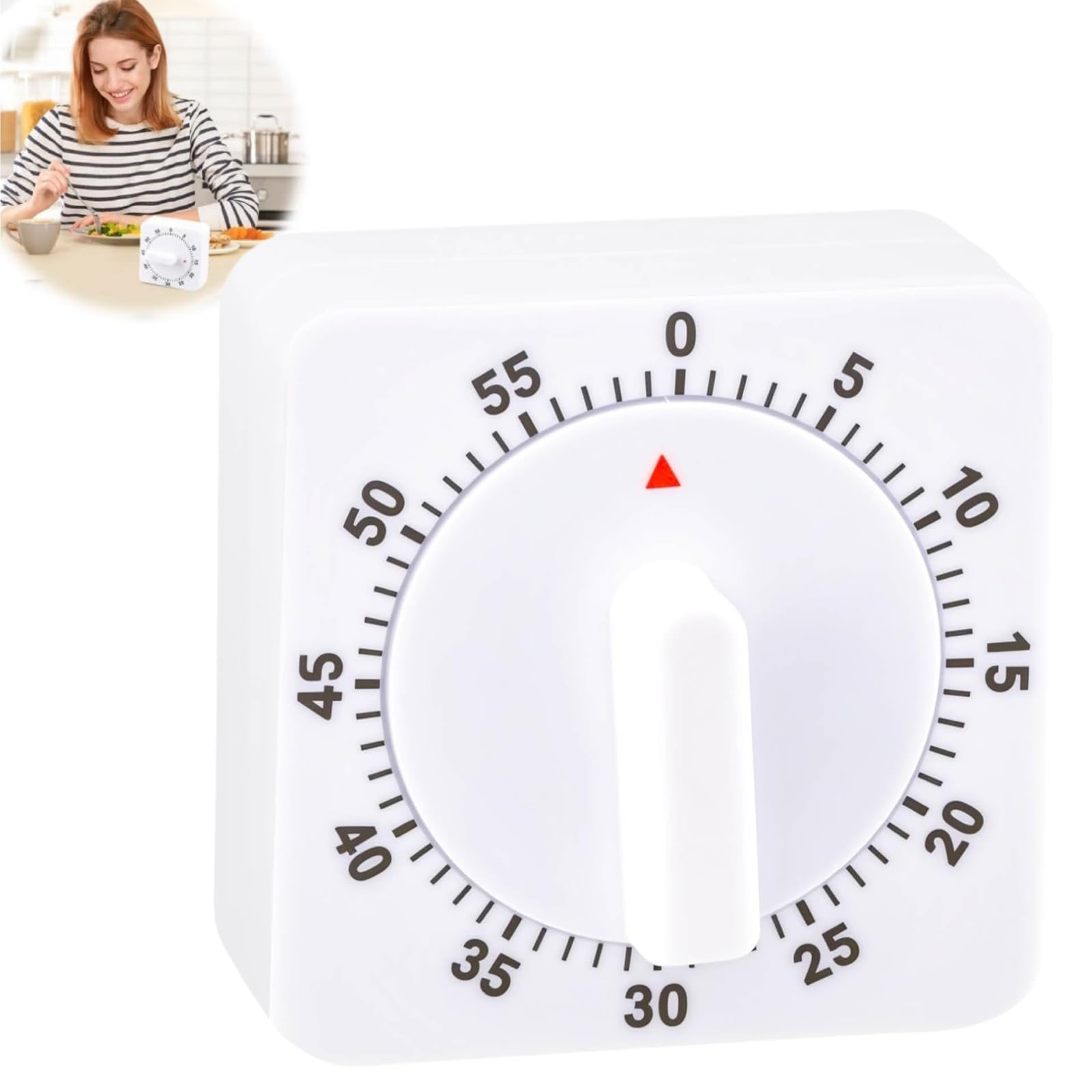 Mechanical Kitchen Timer,Cooking Timer,Egg Timers For Boiling Eggs,60-Minute/1 Hour Wind-Up Countdown Clock,Square White Clock,Loud Alarm,Visual Display,Adjustable,For Cooking,Baking,Exercise,Study