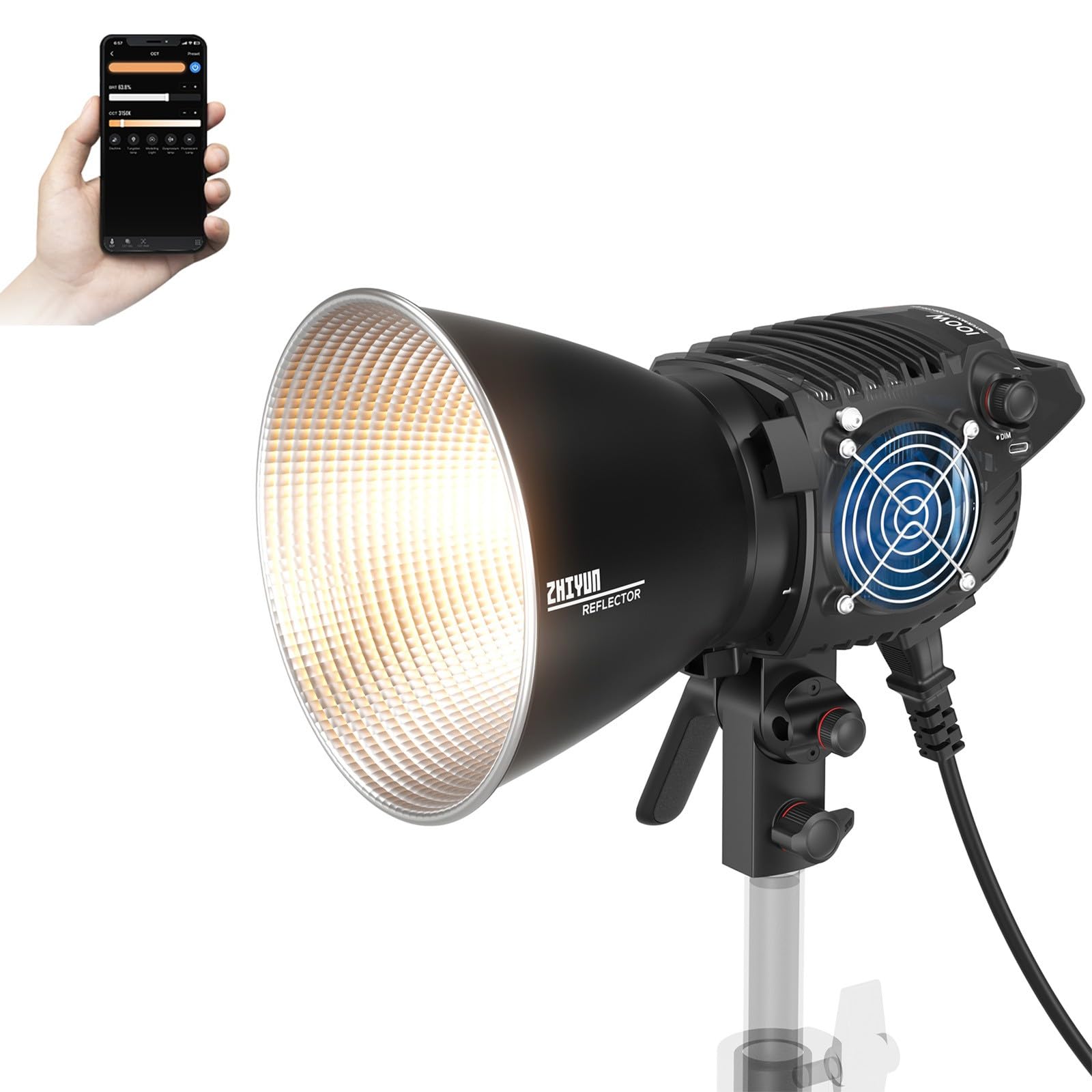 Zhiyun Molus B100 100W COB LED Video Light with Bowens Mount,2700-6500K CRI?96,TLCI?96,Bluetooth App Control for Live Streaming Studio Video Recording Photography