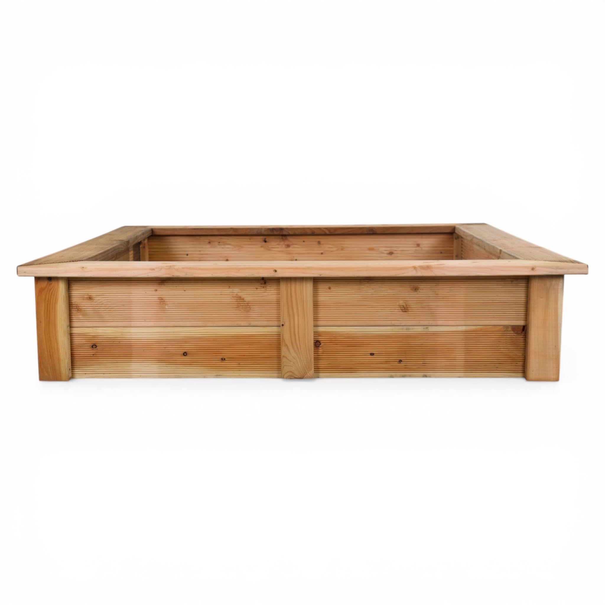 Sandkasten Holz 150x150 cm – Massive Douglasie aus dem Sauerland – naturbelassen ohne Chemie – 28 mm Starke Dielen – großer Sandkasten für Kinder – langlebig für Garten & Outdoor