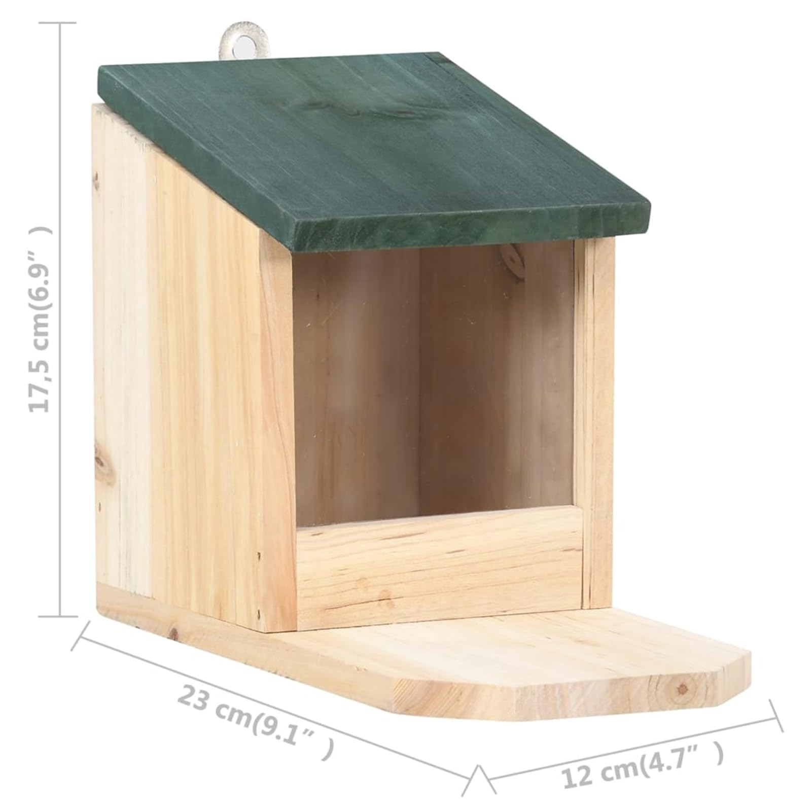Mangiatoia per scoiattoli, in legno di abete, 12 x 23 x 17,5 cm, con tetto pieghevole, pannello in PVC, per giardino e balcone