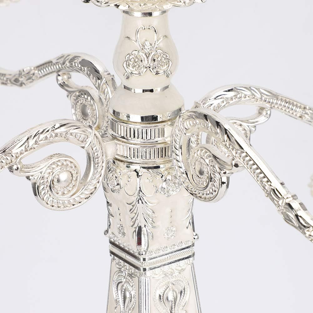 European Vintage Candelabra, Embossed Candle Holder with Rhinestone, Elegant Dinner Table Centerpiece for Wedding Home Decoration, Alloy Material with Stable Base and Smooth Candle