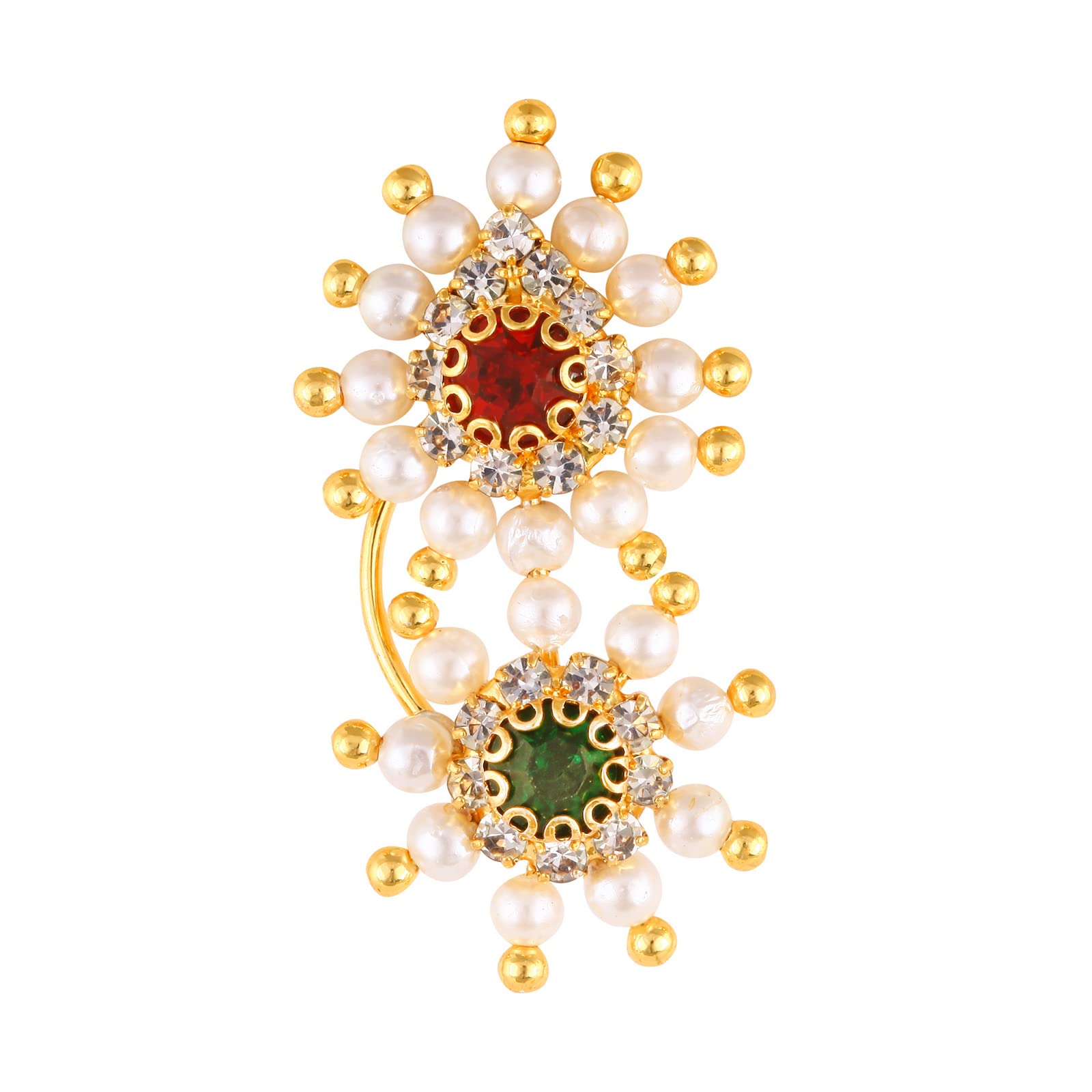 Vighnaharta Gold Plated with Pearl CZ and Artificial stone Non Piercing Maharashtrian Nath Nathiya./ Nose Pin valentine day gift valentineday gift for her gift for him gift for women gift for women {VFJ1190NTH-Press-Multi}-image-48