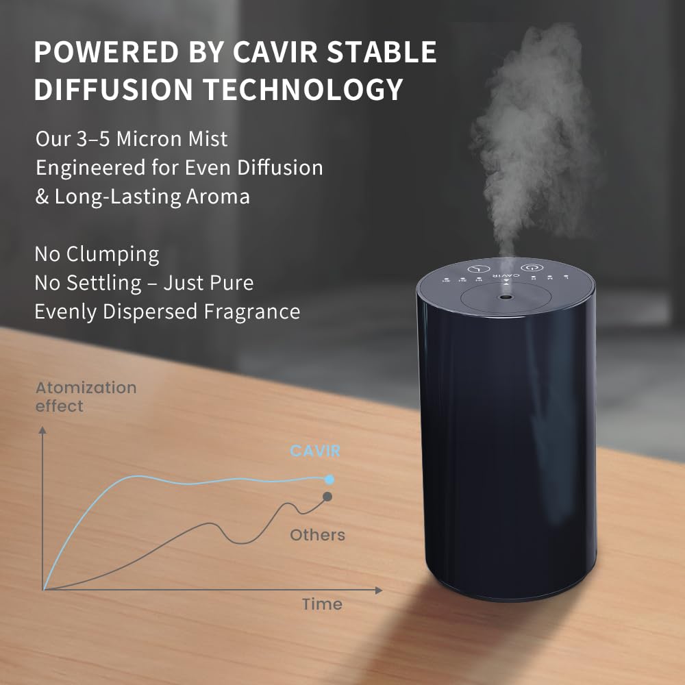 Cavir Wasserloser Diffuser, Tragbarer Aroma Diffuser kabellos mit 3 Countdown-Timer 3 Nebel Ebene, USB Wiederaufladbarer Aroma Diffusor für Haus, Zimmer, Auto, Büro & Reise