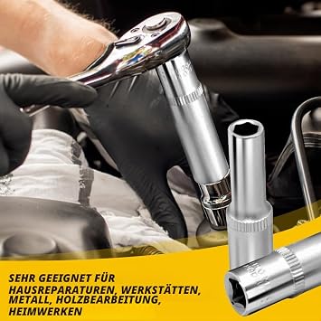 11 Piece Hex Socket Set 1/4 Inch Socket Spanner Set 4-14 mm Long Sockets Socket Set Hexagonal Insert Spanner Deep