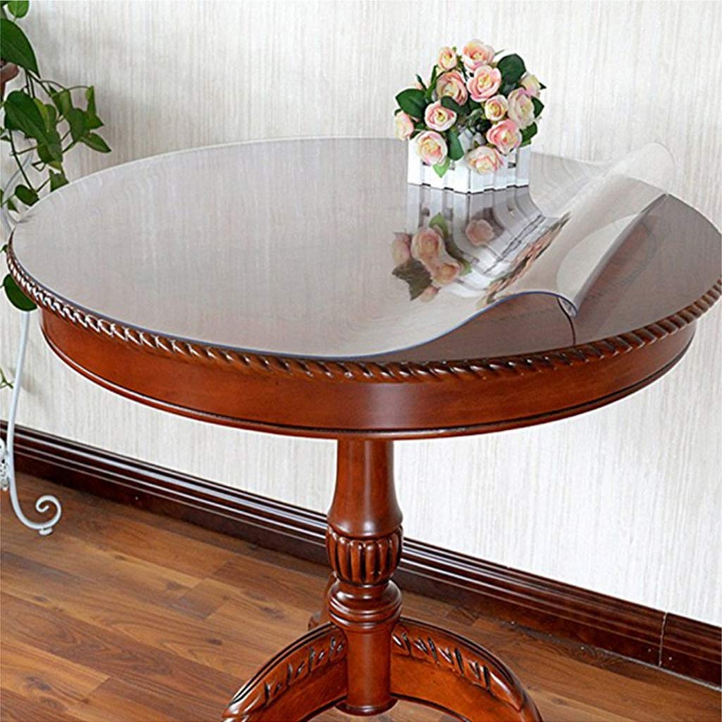 Mantel Redondo de PVC Impermeable 2 mm de Grosor Dia.90 cm Cubierta de Mesa Redonda anticaliente Mantel de PVC Transparente para Cocina Comedor Muebles de Madera Cubierta