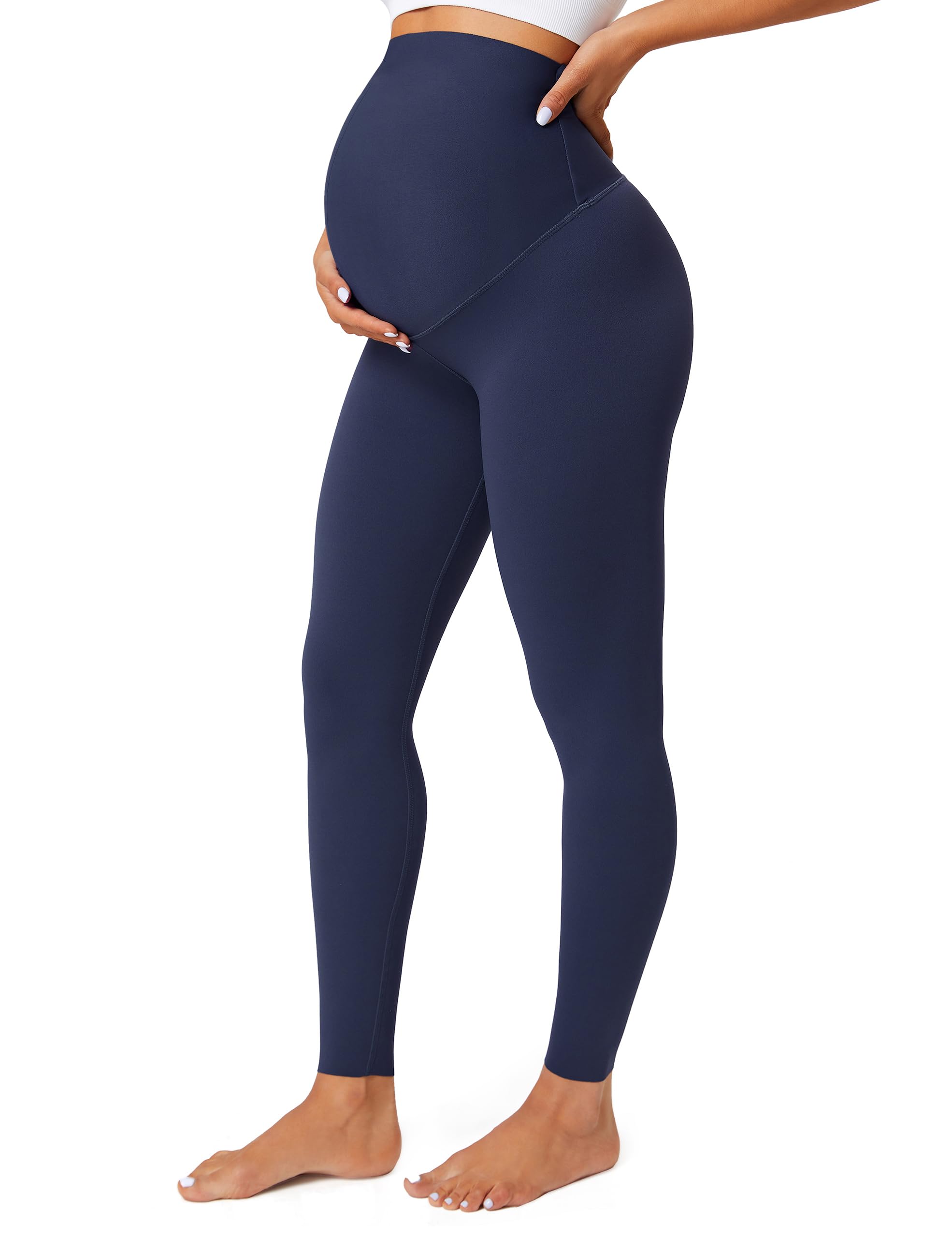 BAYDI Nudi Damen Umstandsleggings mit Taschen Blickdichte Lange Schwangerschaftsleggings High Waist Umstandshose Damen Weich elastisch Schwangerschaftshose
