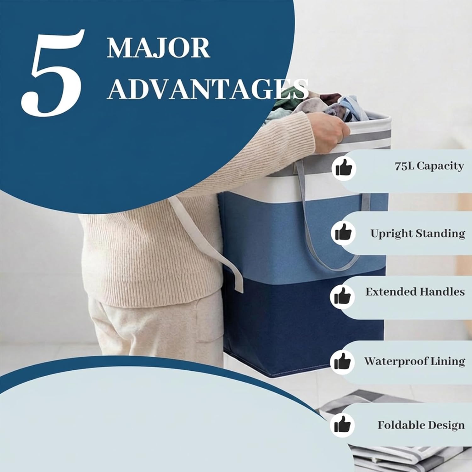 6 Pack Large Laundry Hamper, Collapsible Dirty Clothes Hamper Organizer, Waterproof Freestanding Tall Laundry Basket, Suitable for laundry, bedroom, bathroom (Blue, 75L×6)