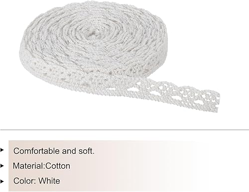 Miniatura 3 de MECCANIXITY Cinta de encaje de algodón de 30 yardas de 0.39 pulgadas para manualidades, envoltorios de regalo, diademas, boda, blanco, estilo 1