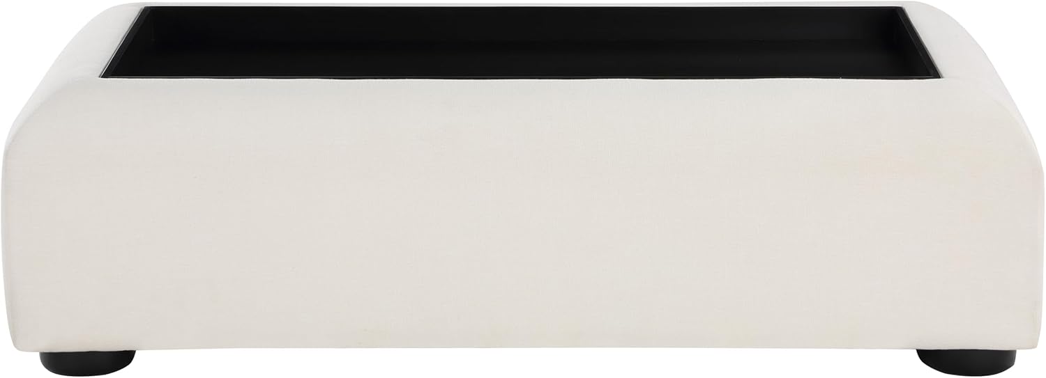 Meridian Furniture 236Black-C Diana Collection Art Deco Coffee Table with Rich Cream Linen Textured Fabric, Solid Wood Black Finish, 54" W x 30" D x 16" H, Cream