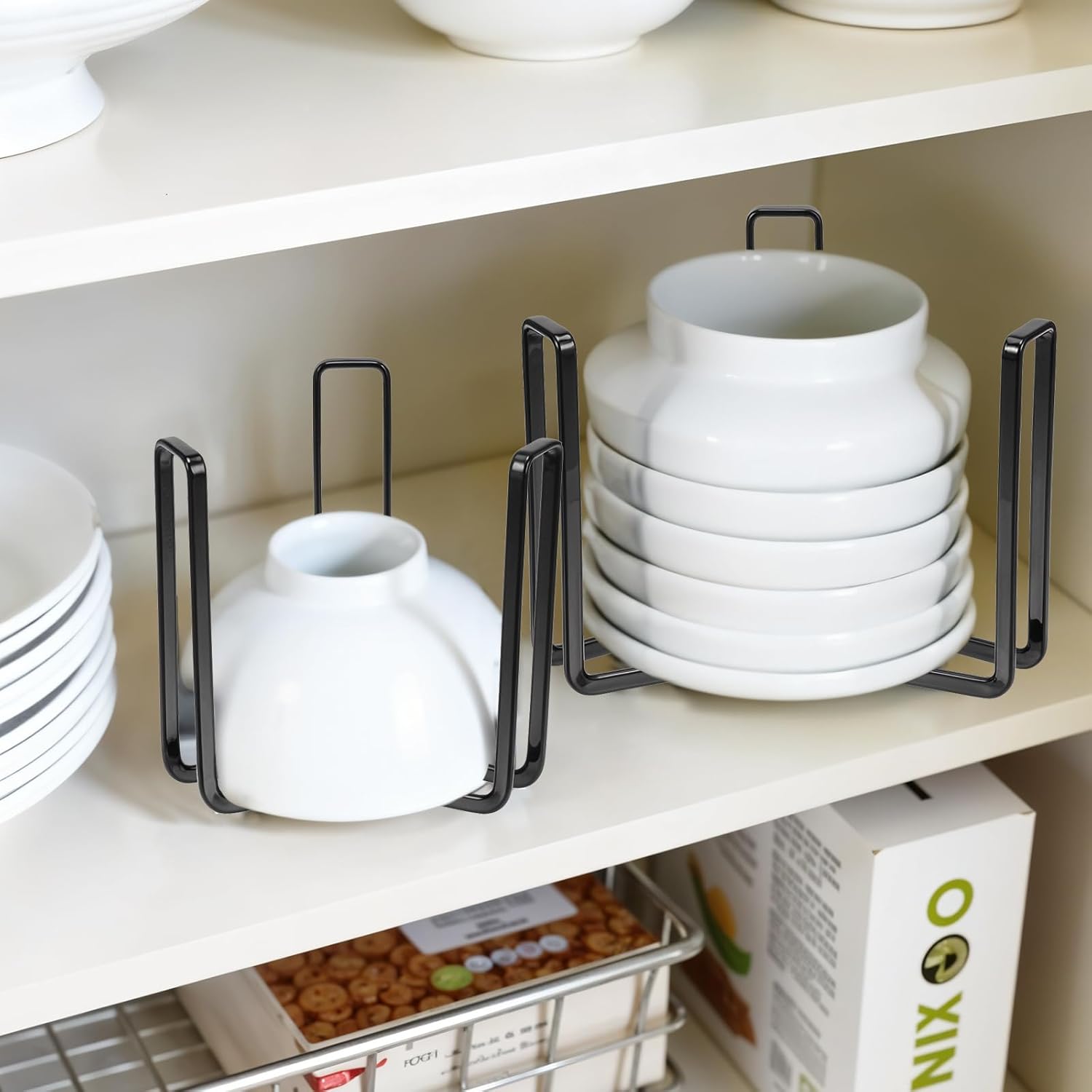 4PCS Dinnerware Bowl Plate Holder ,Bowl Holders Organizer Fit for 4.7 and 6.5 Inches Diameters Bowl, Metal Bowl Storage Dying Display Rack for Kitchen Drawer, Countertop, Cabinet, Shelf, Cupboard