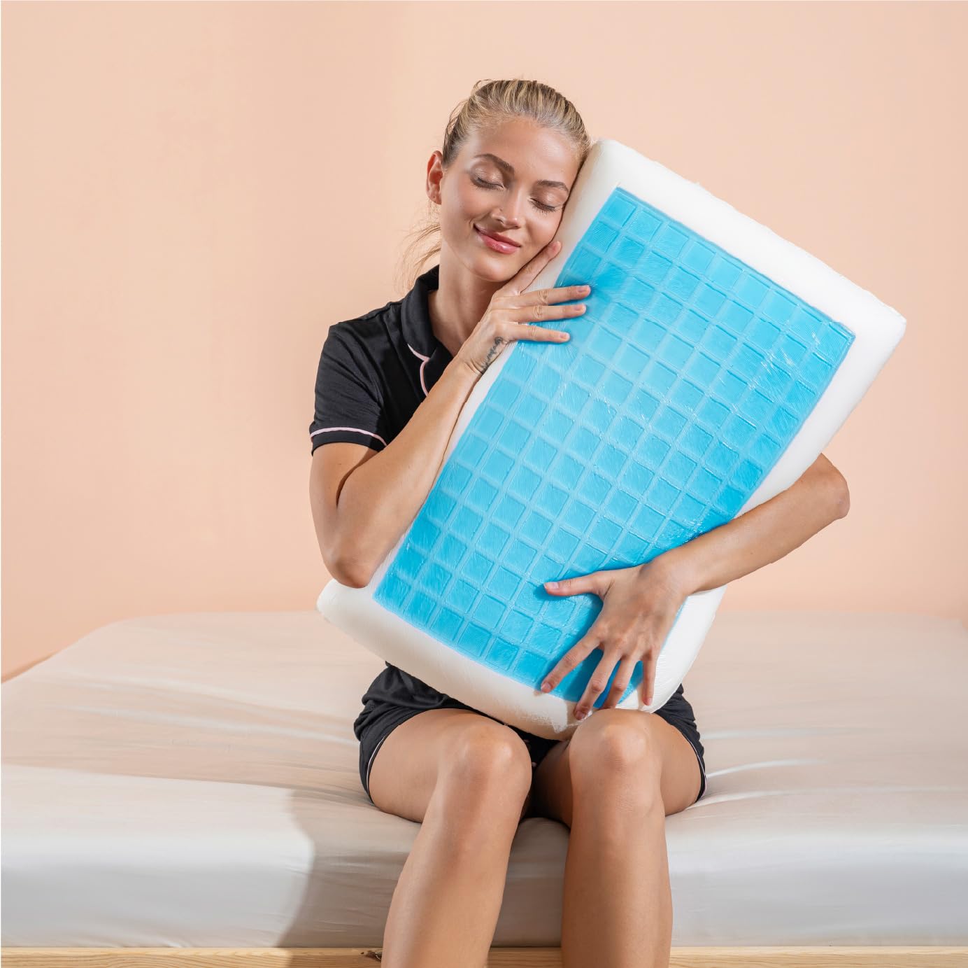 IlGruppone Cuscino Memory Foam con Gel Rinfrescante 60x40 cm – Guanciale Letto Saponetta, Traspirante Anti-Sudore, Supporto Morbido per Sonno Fresco e Confortevole, Federa Sfoderabile