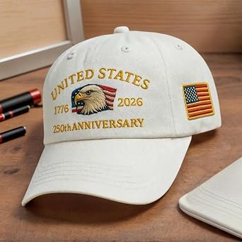 Baseball Cap for Men Cotton One Size, Cotton Embroidered Casual Baseball Cap, Adjustable America Eagle Hat, US 250th Anniversaries Hat, Unisex