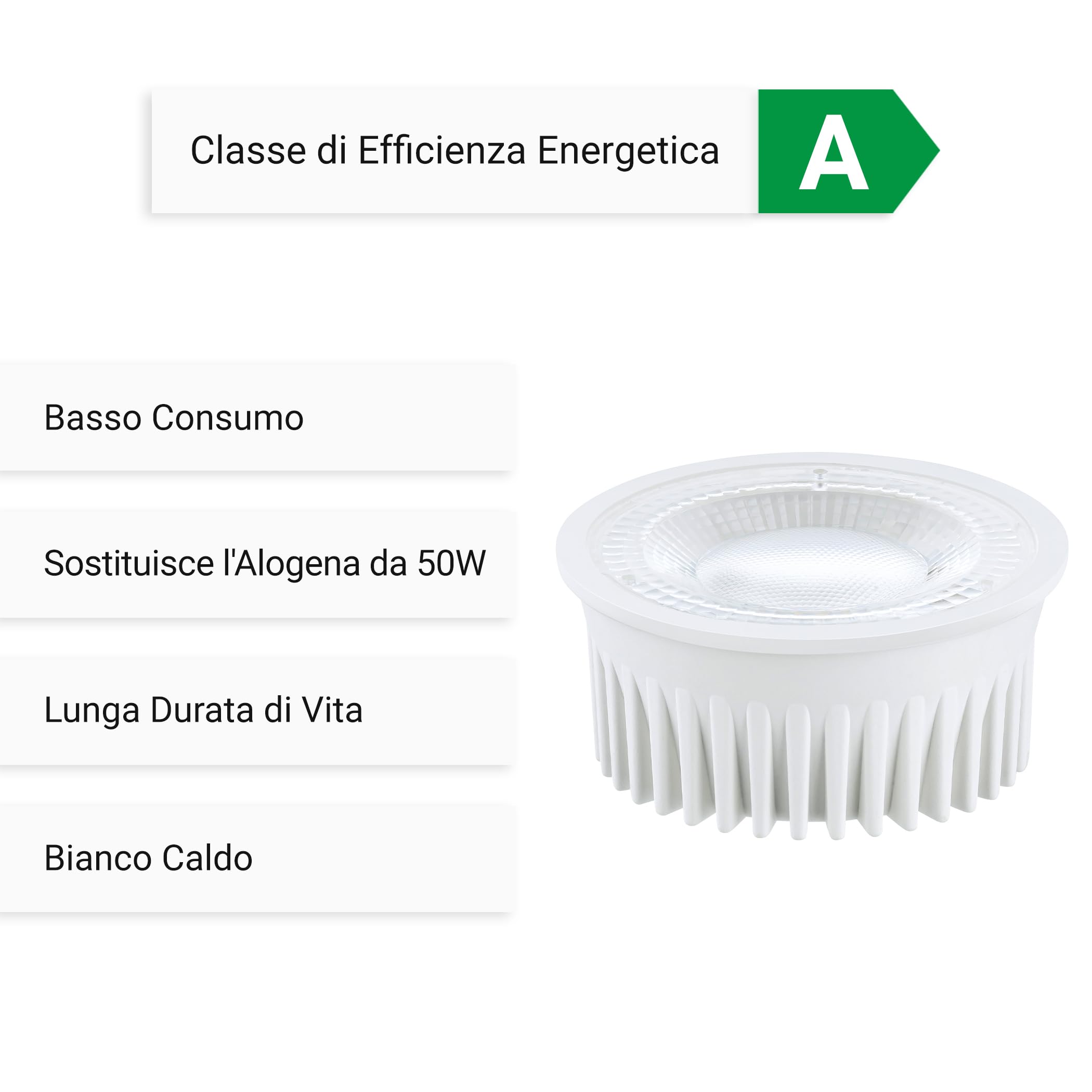 SEBSON Modulo LED 230V Bianco Caldo - Classe di Efficienza Energetica A | Lampadina LED 2,5W, 3000K, 450lm, Sostituisce GU10 MR16 50W, Faretto Incasso ø50x26mm - Set da 10